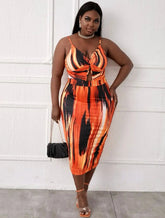 Trendy bright-colored fire dress, chic bodycon style.